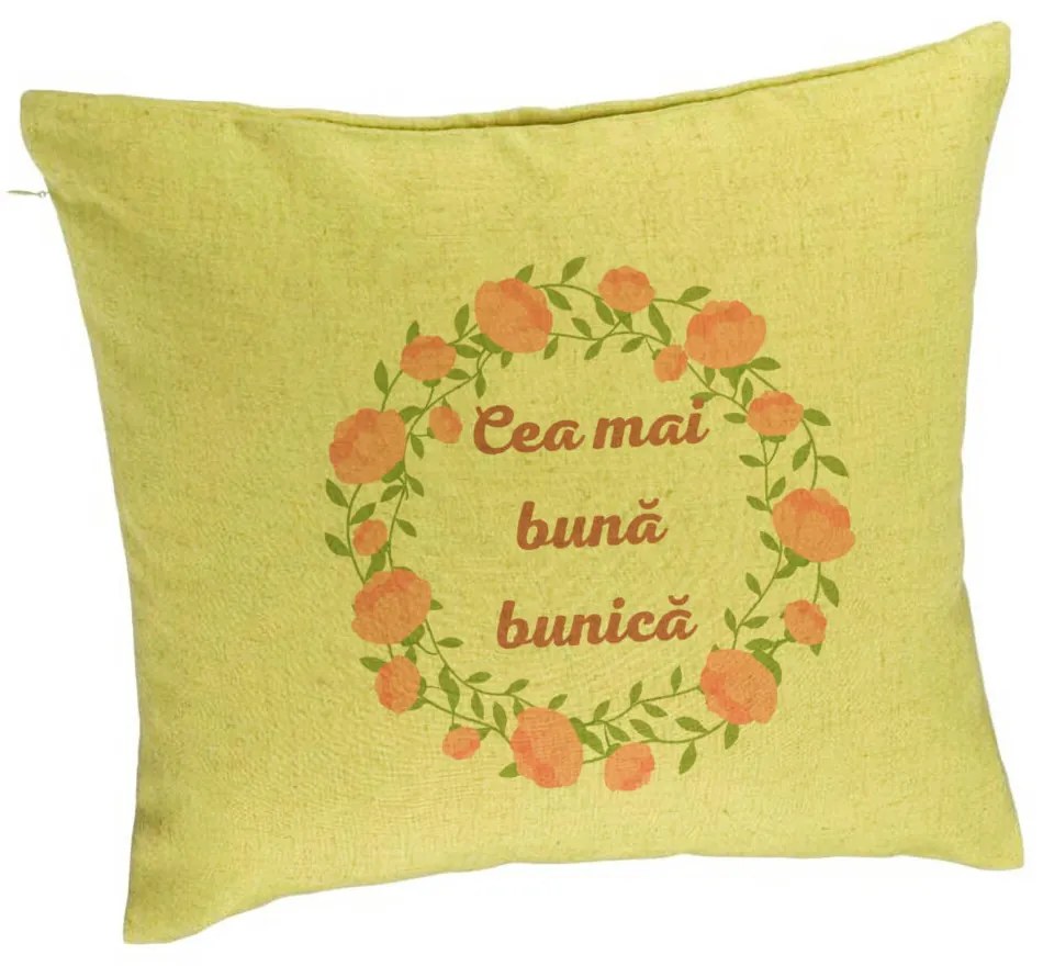 Perna Decorativa pentru Bunica 13, 40x40 cm, Verde, Husa Detasabila, Burduf