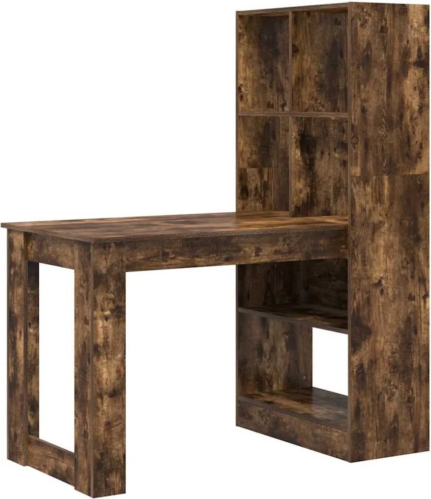 vidaXL Birou cu raft Stejar fumuriu 122 x 67 x 145 cm Lemn compozit