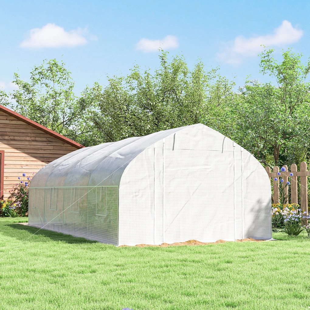 Outsunny Seră tip tunel 6x3x2 m cu Anti-UV și Ușă rulou cu fermoar Pereți laterali cu plasă Alb | Aosom Romania