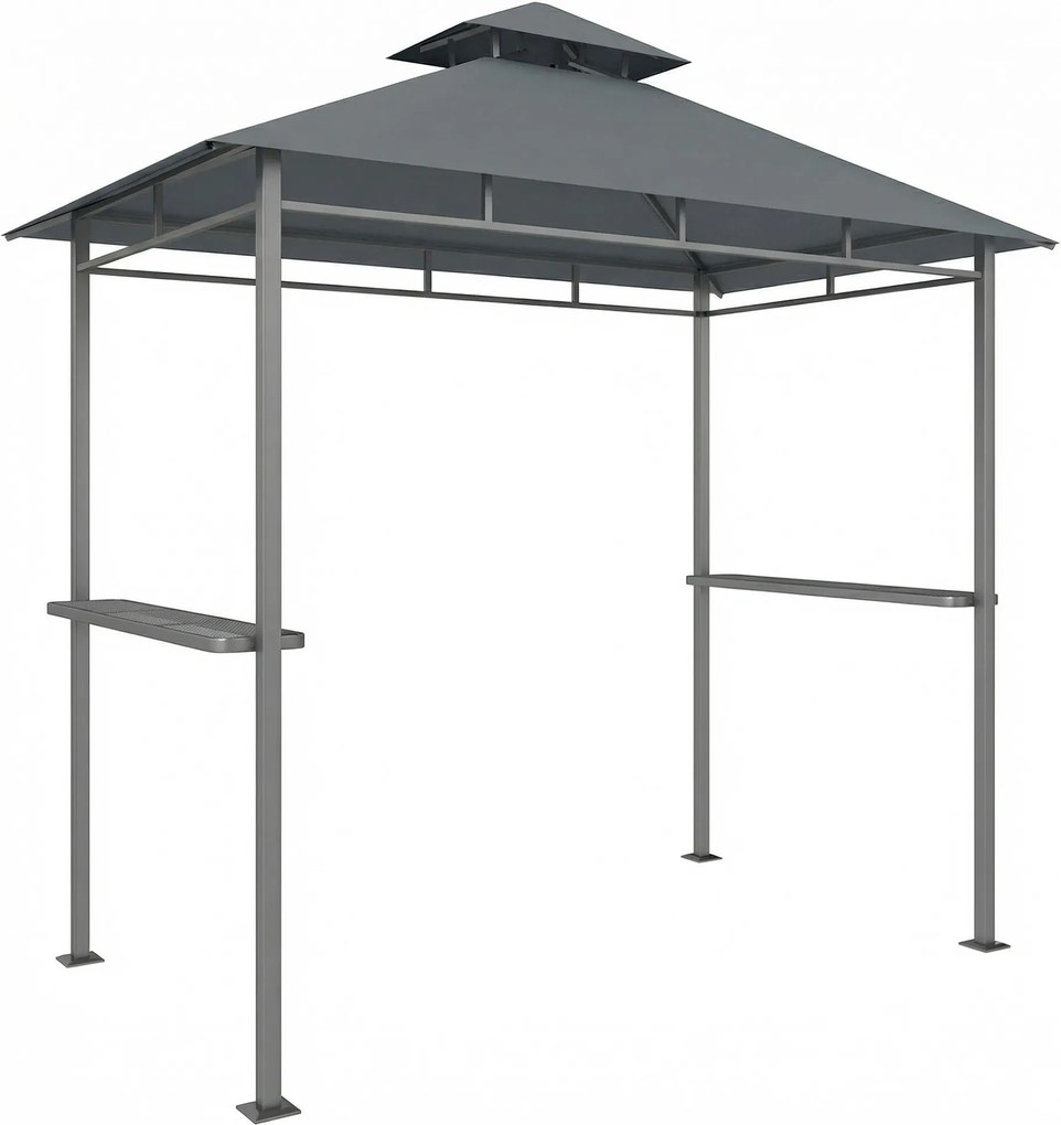 Outsunny Pavilion pentru grătar 2,4 x 1,4 m, Copertină pentru grătar rezistentă la vânt cu acoperiș dublu și orificiu de ventilare, rafturi laterale | Aosom Romania
