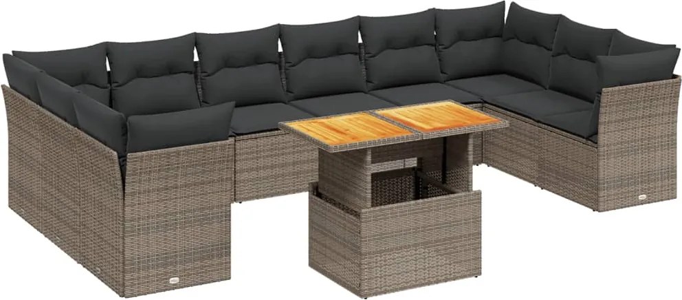 vidaXL Set canapele de grădină cu perne, 11 piese, gri, poliratan