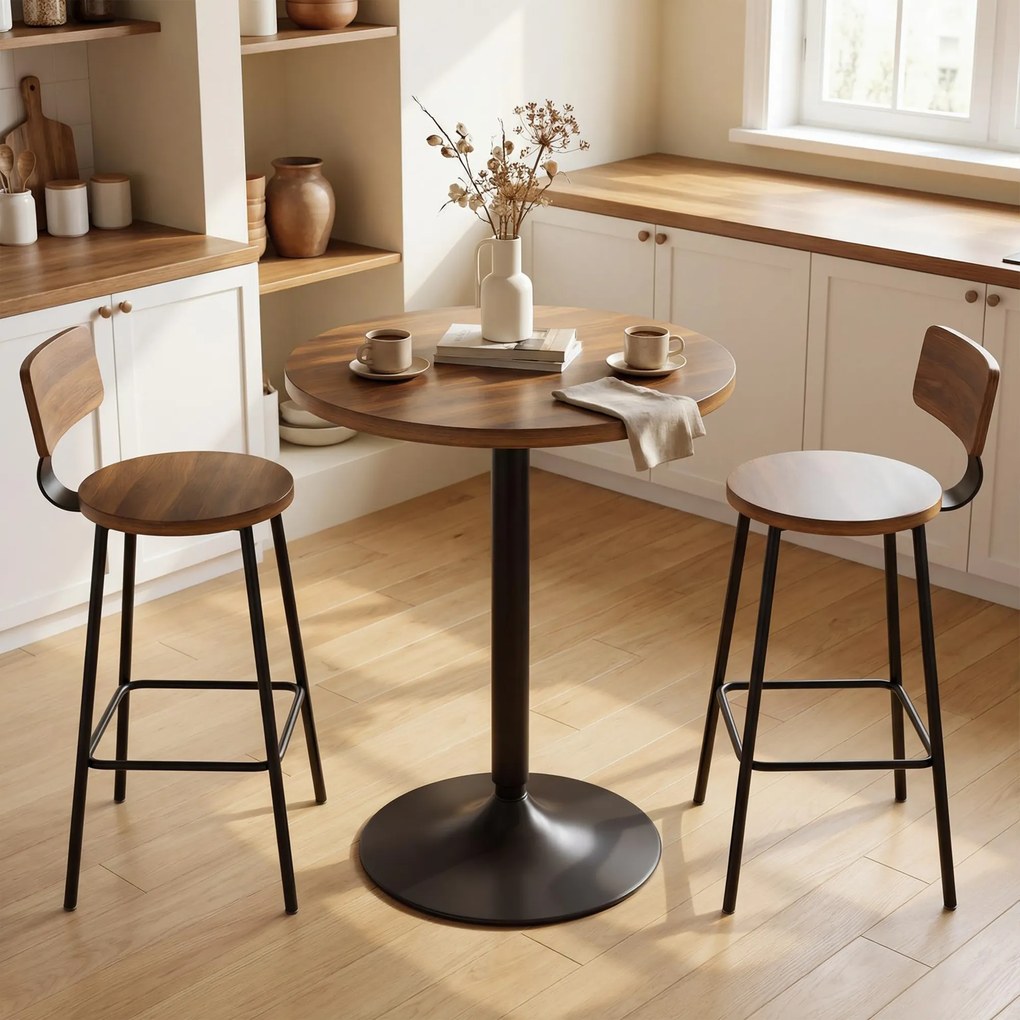 HOMCOM Masă de bar rotundă 60 cm, masă înaltă de bucătărie cu piciorușe antiderapante, pentru bucătărie, living, nuc | Aosom Romania