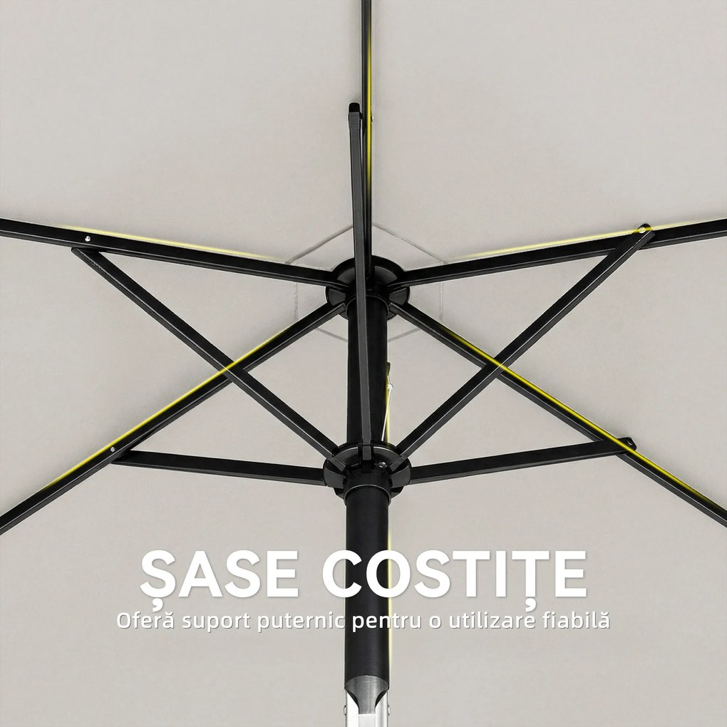 Outsunny Umbrelă de Grădină Inclinabilă 2x2 m cu 6 Spițe și Manivelă, din Metal și Poliester Gri Deschis | Aosom Romania