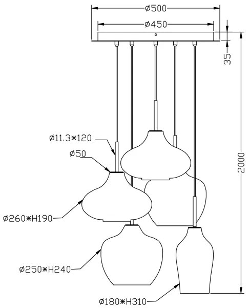Lustră pe cablu OLBIA 5xE27/40W/230V Fabas Luce 3725-49-363