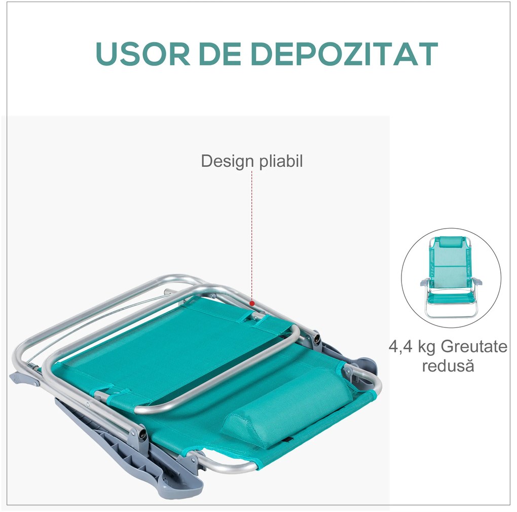 Outsunny Set 2 Scaune de Camping Pliabile cu Tetieră Căptușită și Spătar Reglabil în 6 Poziții, 62x65x80 cm, Albastru | Aosom Romania
