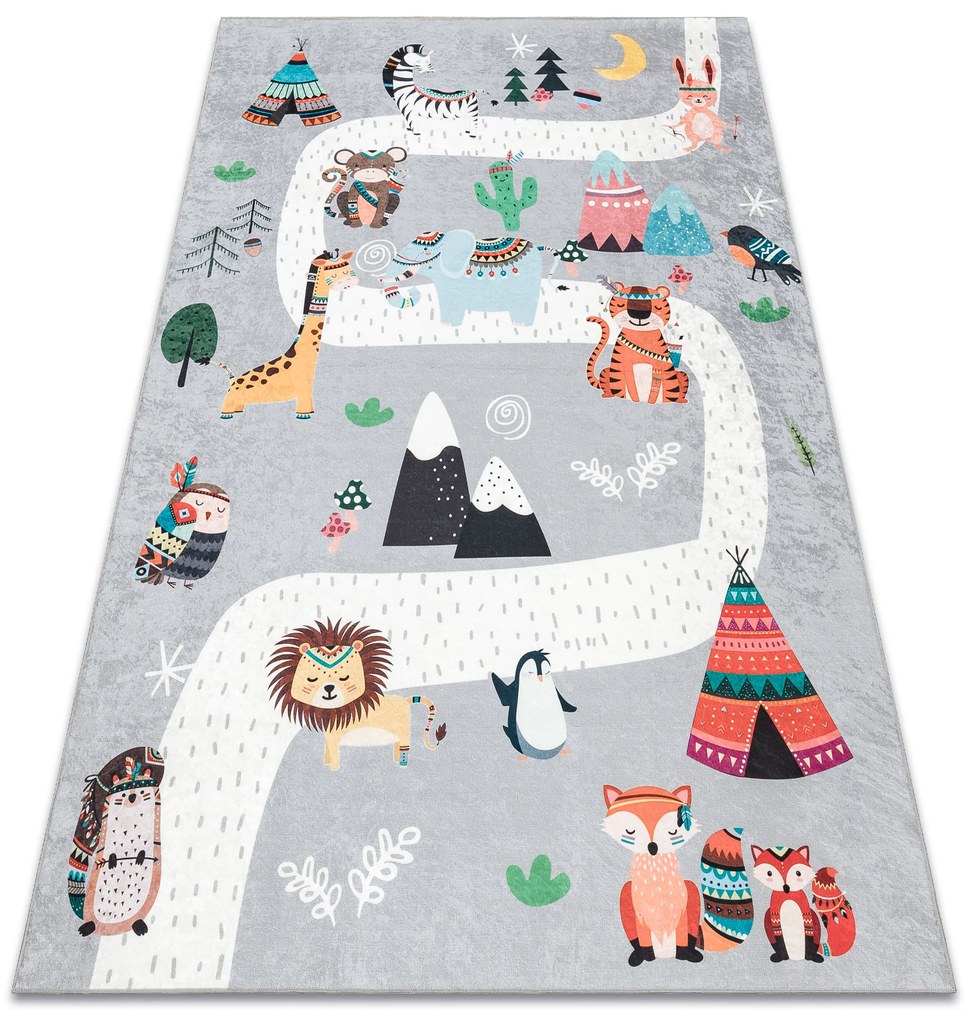 BAMBINO 2160 covor lavabil Sat indian, animale pentru copii anti-alunecare gri - SECUNDAR-COTATI PRODUSUL