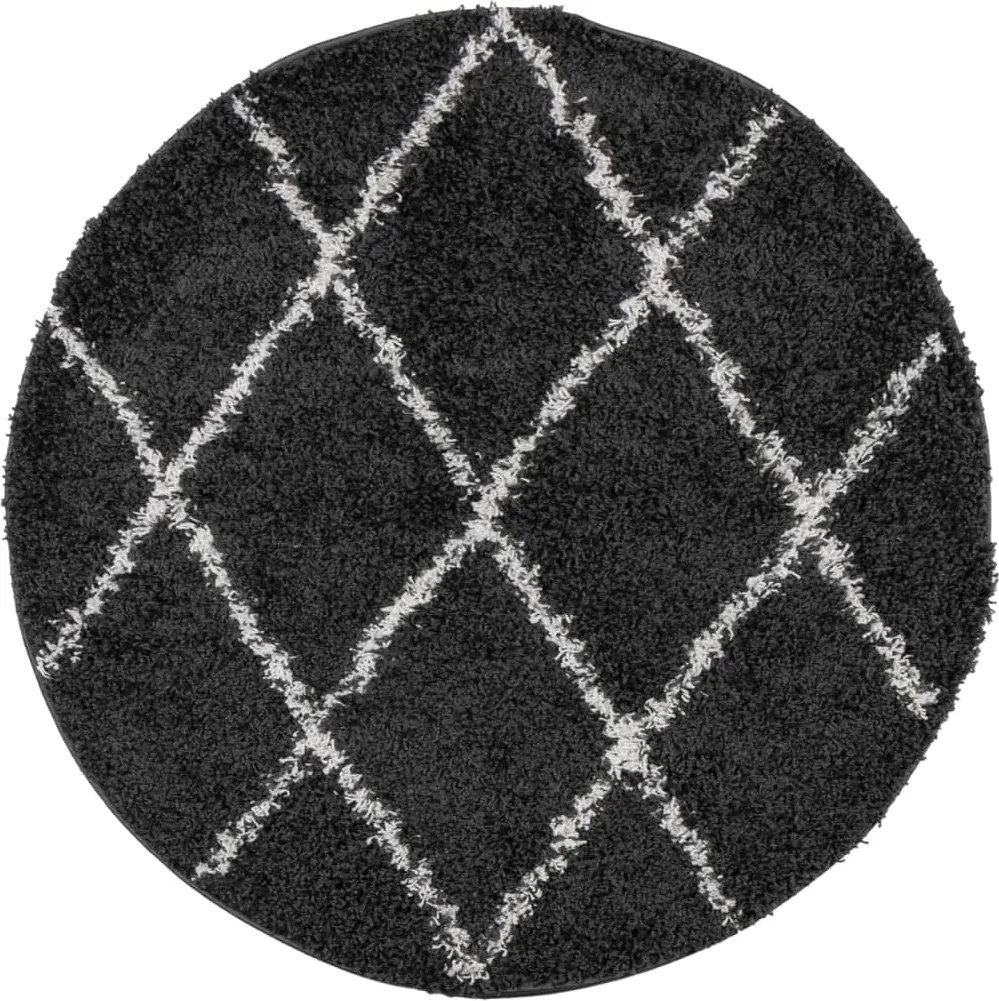 vidaXL Covor pufos "PAMPLONA" fire înalte negru/crem modern Ø 80 cm