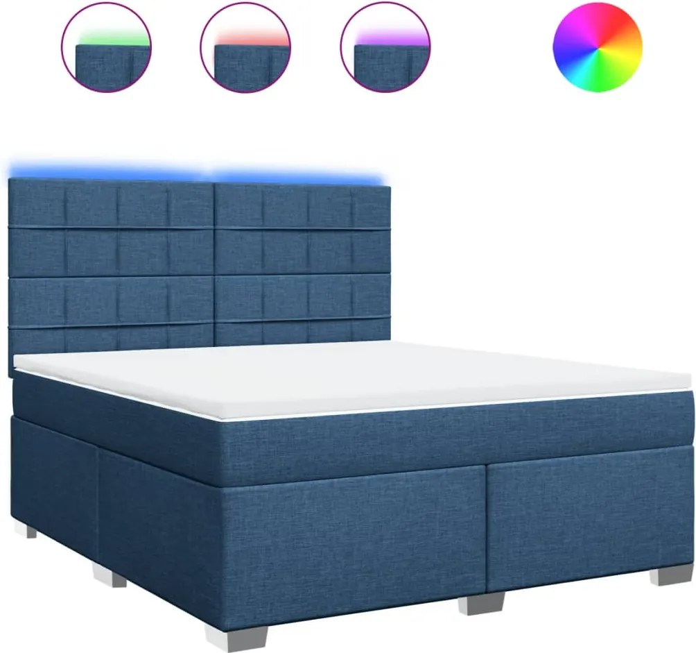 vidaXL Pat box spring cu saltea, albastru, 180x200 cm, material textil