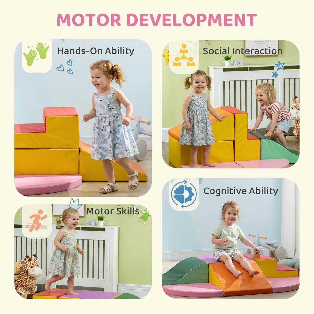 HOMCOM Set de Joacă pentru Copii 1-3 Ani cu 6 Piese de Construcție, 150x100x24 cm, Multicolor | Aosom Romania