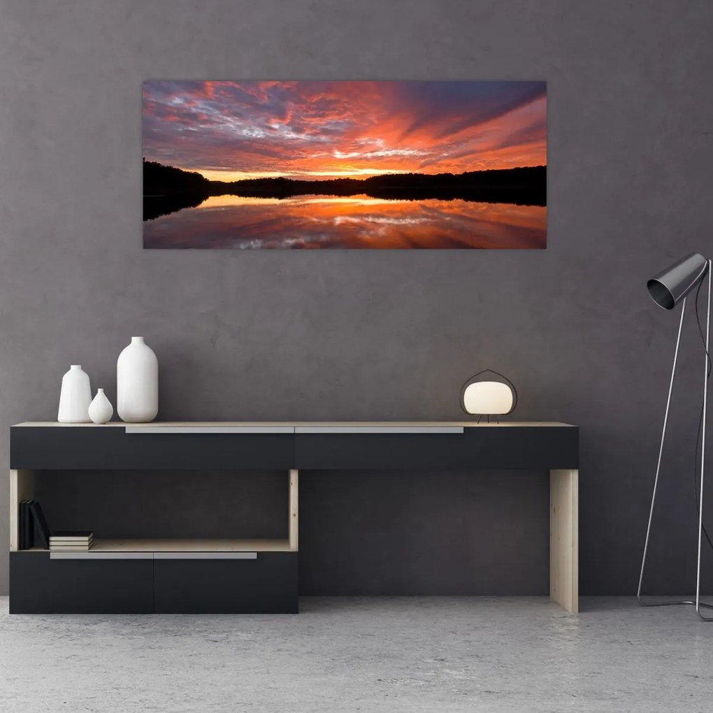 Tablou - Apus de soare peste lac (120x50 cm)