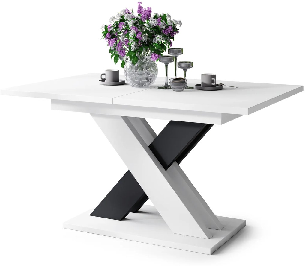 Mazzoni KARO Alb Mat/Negru Mat – MASĂ/MĂSUȚĂ DE CAFEA MODERNĂ CU BLAT EXTENSIBIL până la 180 cm