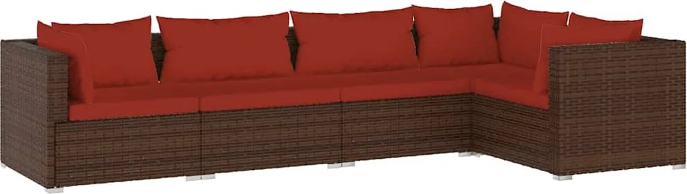 vidaXL Set mobilier de grădină cu perne, 5 piese, maro, poliratan