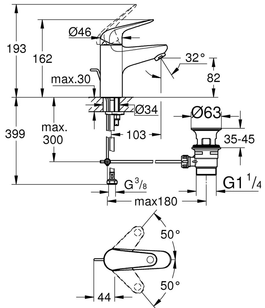 Grohe Swift baterie lavoar stativ crom 24316001