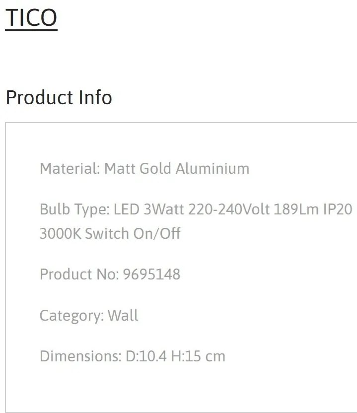 Aplica cu Spot LED directionabil stil minimalist TICO auriu, NVL-9695148