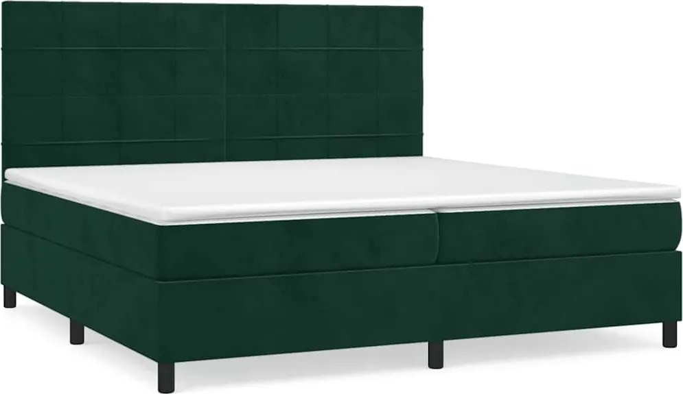 vidaXL Pat box spring cu saltea, verde închis, 200x200 cm, catifea