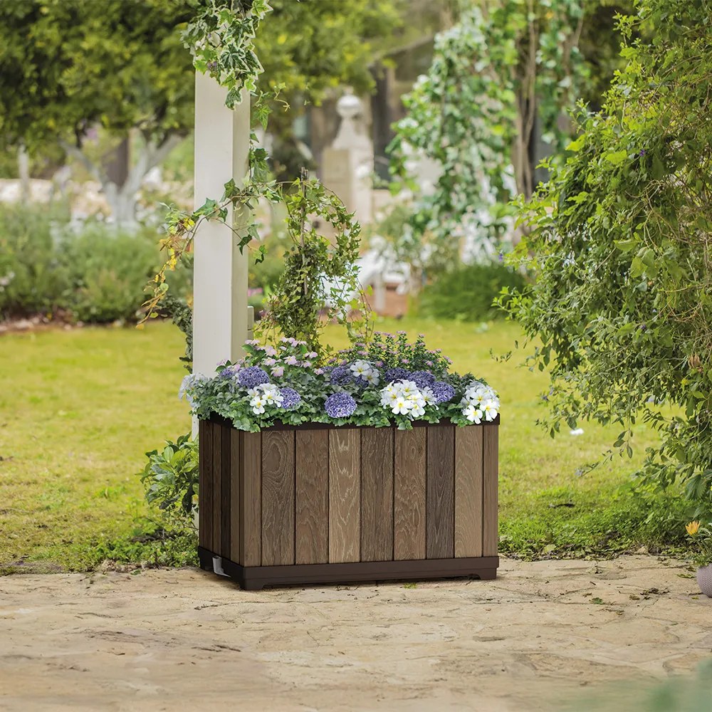 Cutie decorativă pentru flori din plastic, în formă de cărămidă, 81 L, nuc