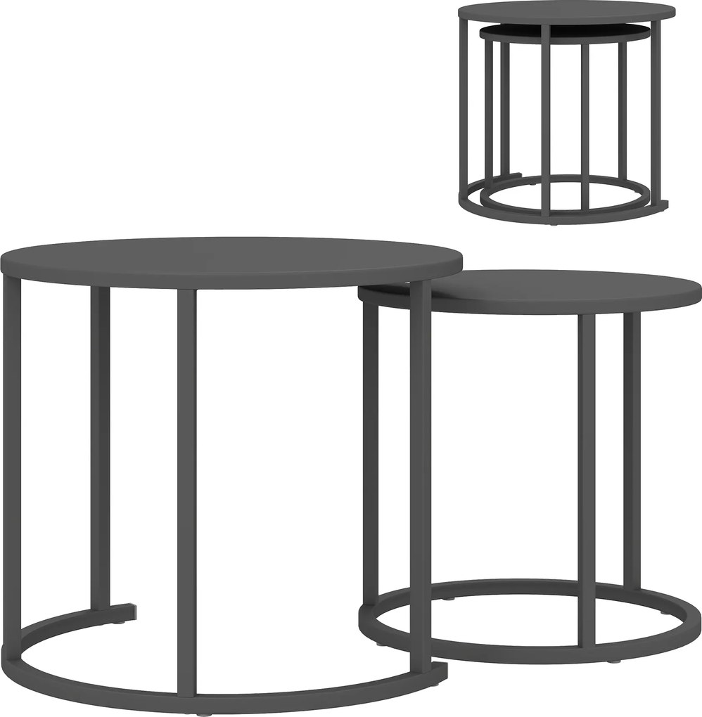 Outsunny Set de 2 măsuțe laterale stivabile masă rotundă de grădină rezistentă la intemperii masă de balcon din oțel economisitoare de spațiu gri închis | Aosom Romania