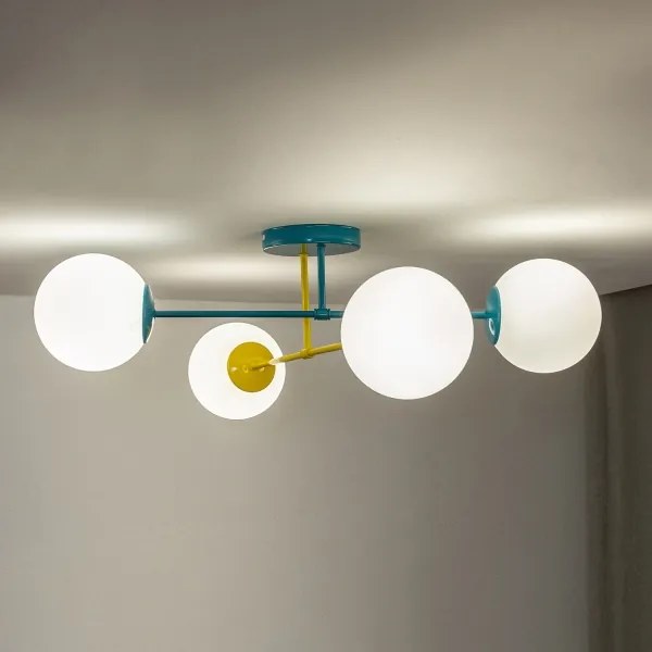 Lustru aplicat MOON, 4xE27/15W/230V, turcoaz/galben