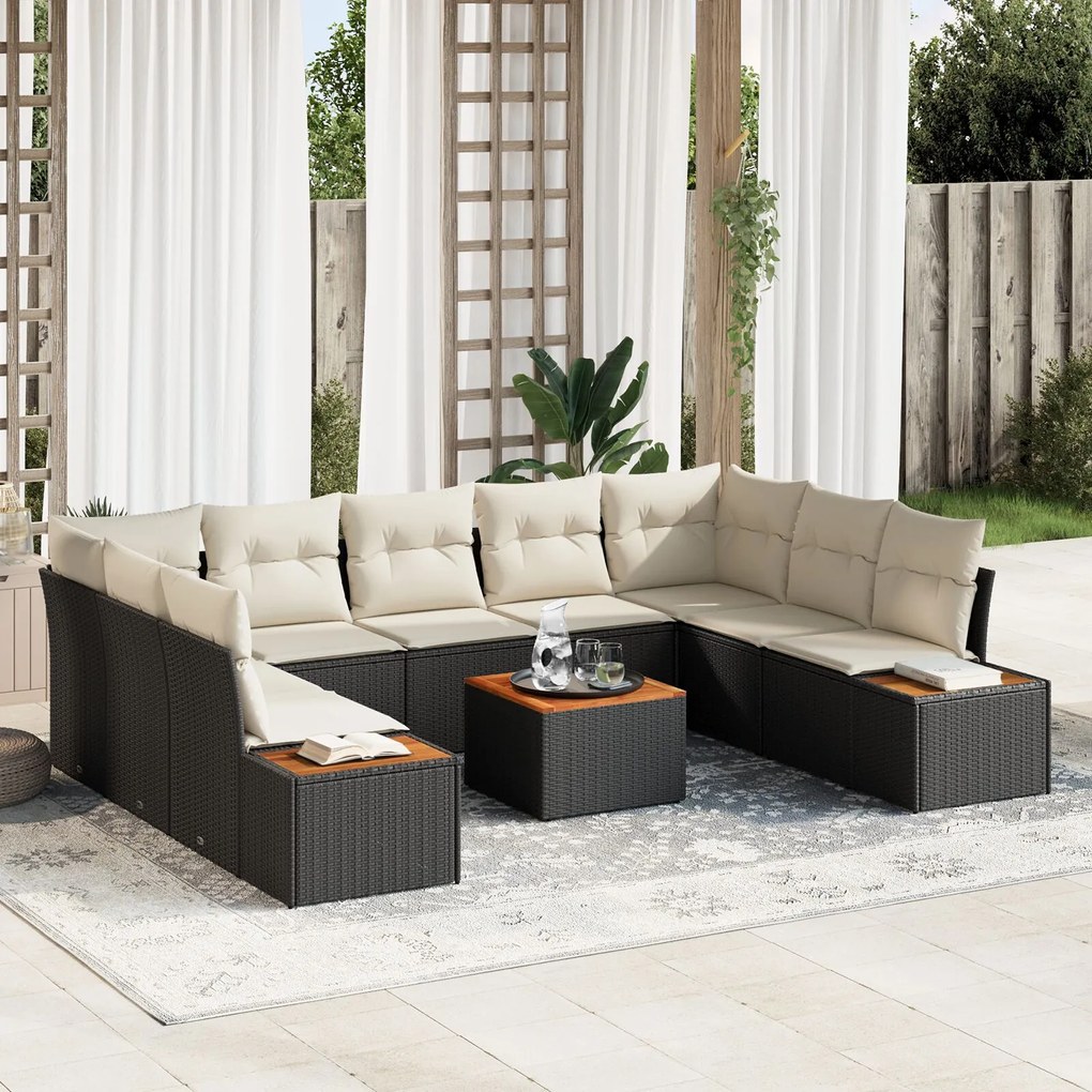 vidaXL Set de canapele pentru grădină 10 pcs Negru Rattan poli