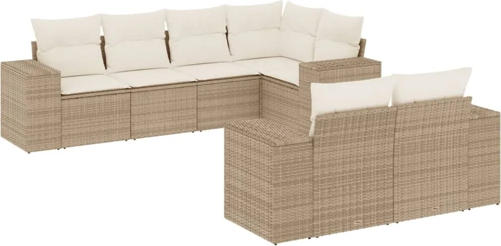 vidaXL Set canapele de grădină, 7 piese, cu perne, bej, poliratan
