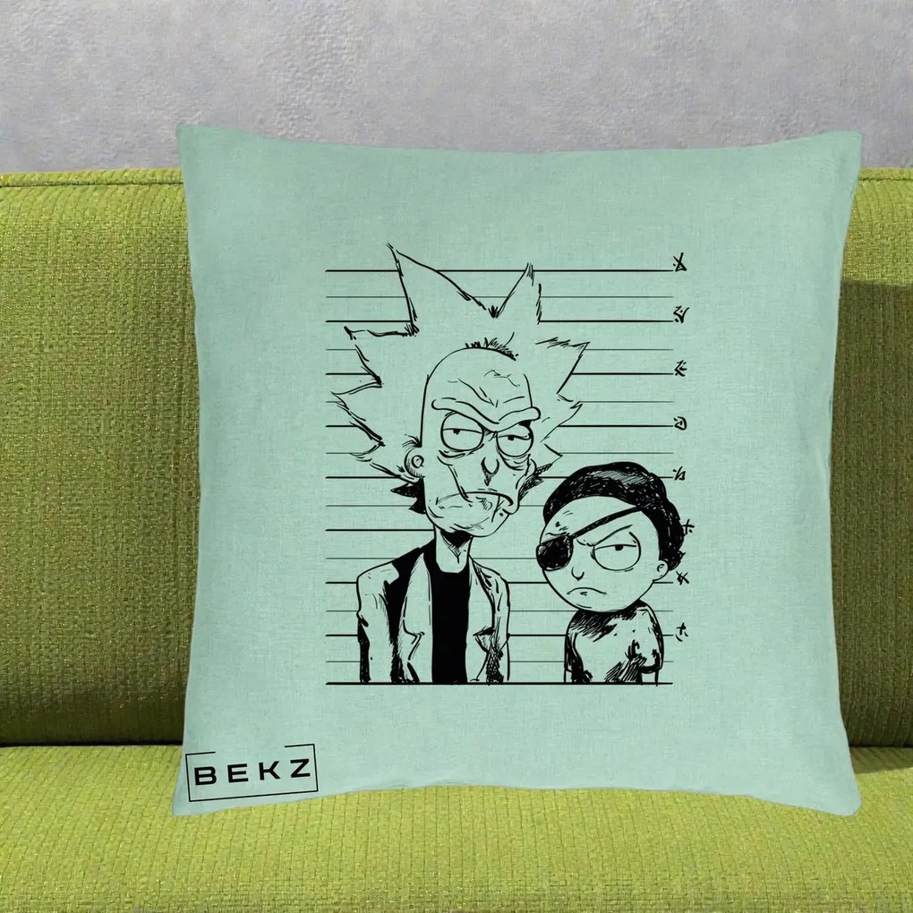 Perna Personalizata Rick si Morty Dosar, 40x40 cm, Verde Menta, Husa Detasabila, Perna Inclusa, BEKZ®