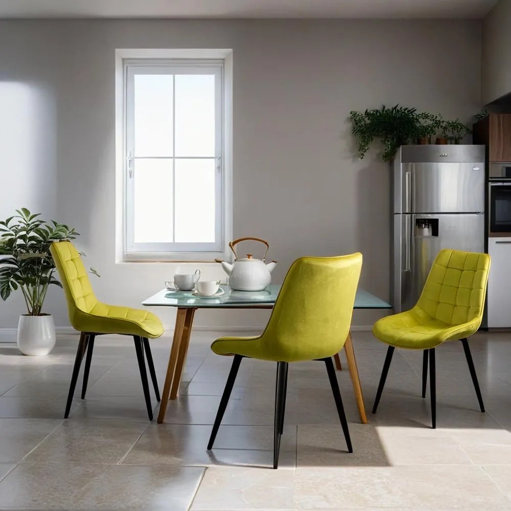 Scaun living tapițat cu catifea și cadru metalic BUC 206 galben