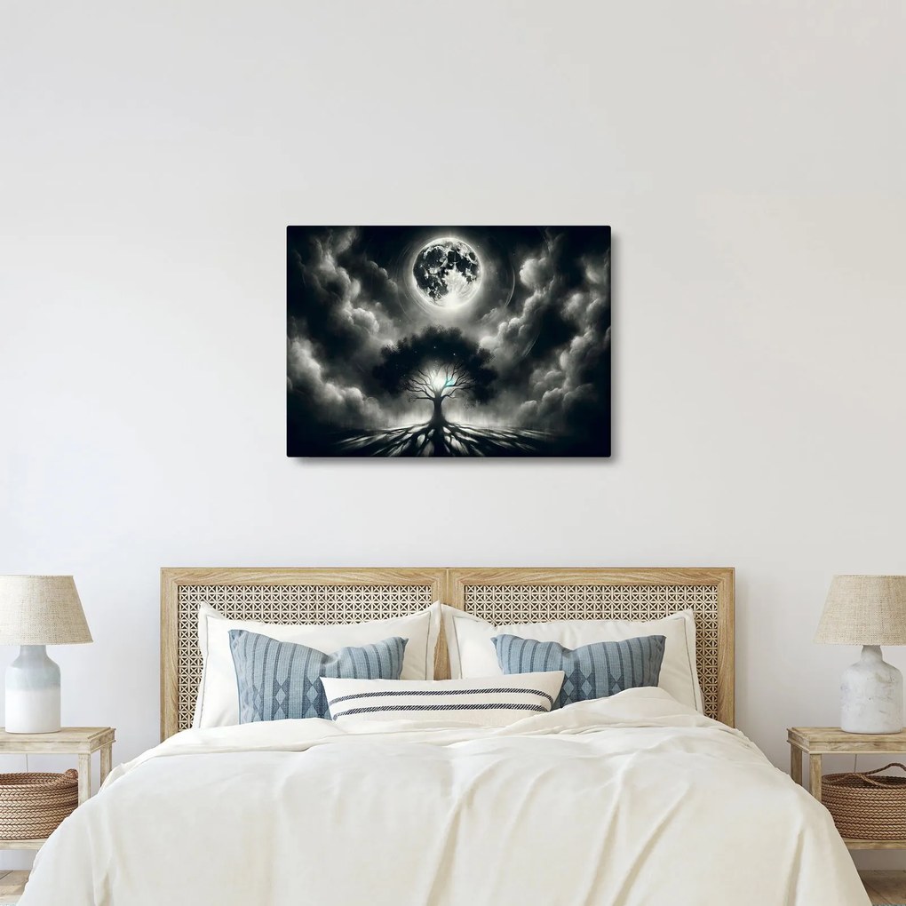 Tablou – Arbore alb-negru în lună plină (70x50 cm)