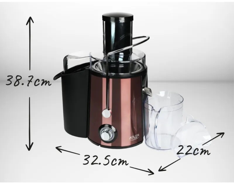Storcator de fucte si legume Adler AD 4129, 1000/2000W, 2 viteze, 1L, Sistem anti-picurare, Negru/Bronz