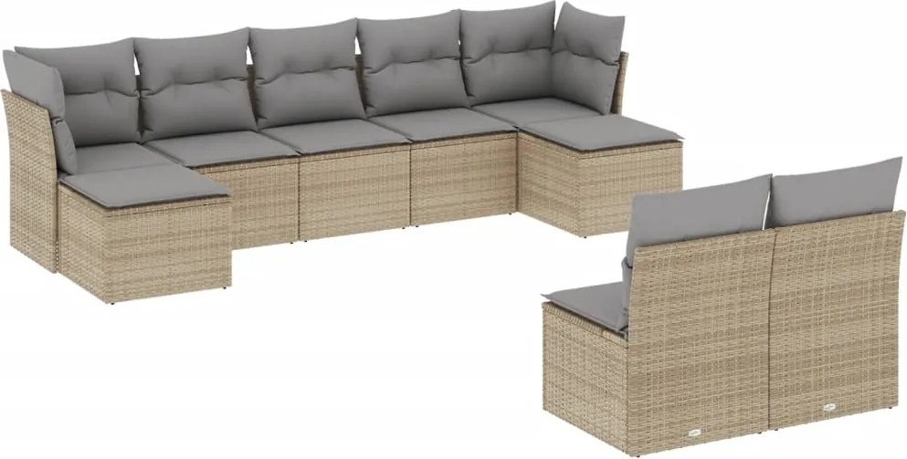 vidaXL Set canapele de grădină, 9 piese, cu perne, bej, poliratan