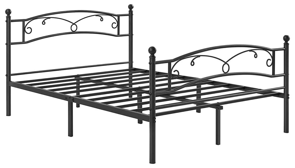 Cadru pat, pat dublu metalic, 198 x 92,5 x 142 cm, negru | VASAGLE