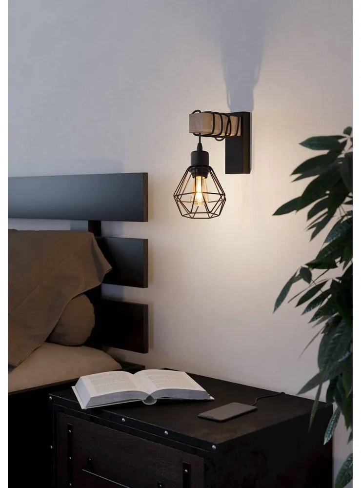 Aplică de perete neagră/în culoare naturală TOWNSHEND 5 – EGLO