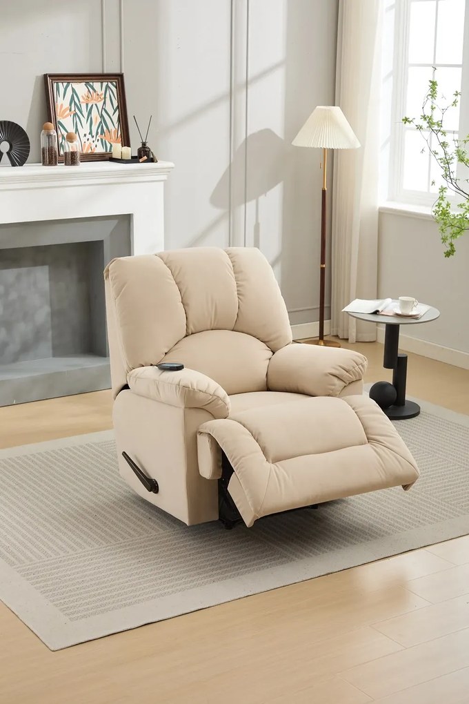 Fotoliu Masaj si Incalzire, Recliner, suport picioare extensibil, Textil, Bej