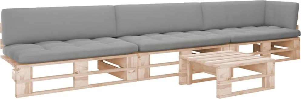 vidaXL Set mobilier paleți cu perne, 4 piese, lemn de pin tratat