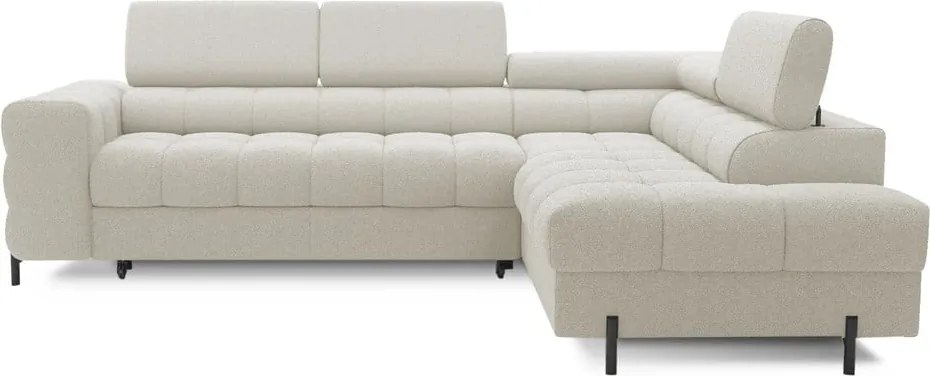 Colțar crem extensibil/cu spațiu de depozitare cu tapițerie din țesătură bouclé (cu colț pe partea dreaptă/în formă de ”L”) Ferucce – ELTAP