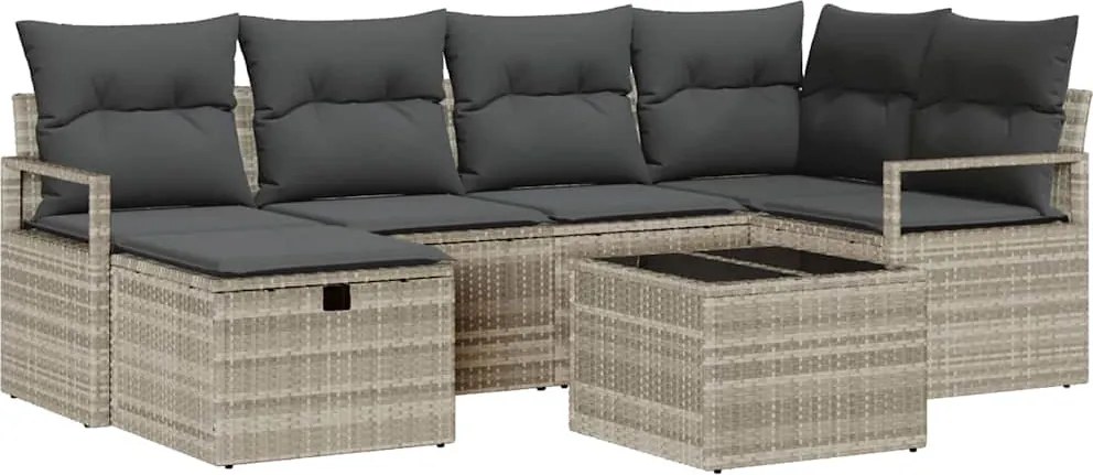 vidaXL Set de canapea cu pernă Manual 7 pcs Gri deschis poliratan