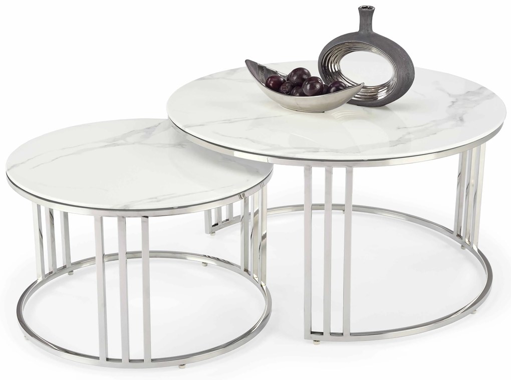 Set 2 buc. masă de cafea Merac (Marmură albă + Argintiu). 1049574