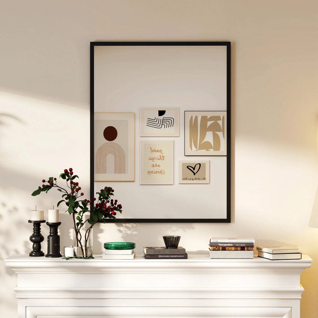 HOMCOM Oglindă de Perete din Sticlă și MDF, cu Cârlige, 70 x 90 cm, Negru | Aosom Romania
