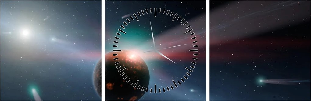 Tablou cu planetă mică (cu ceas) (90x30 cm)