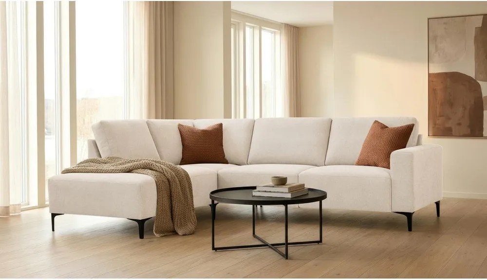 Colțar bej cu tapițerie din chenille (cu colț pe partea stângă/în formă de ”L”) Fabian – Scandic