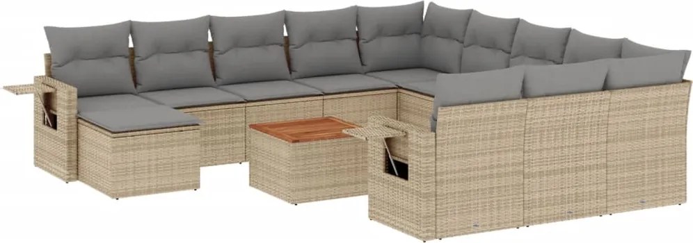 vidaXL Set canapele de grădină, 13 piese, cu perne, bej, poliratan