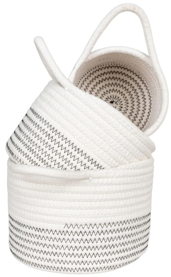 Coșuri Algar, bumbac, alb/gri, 3 bucăți