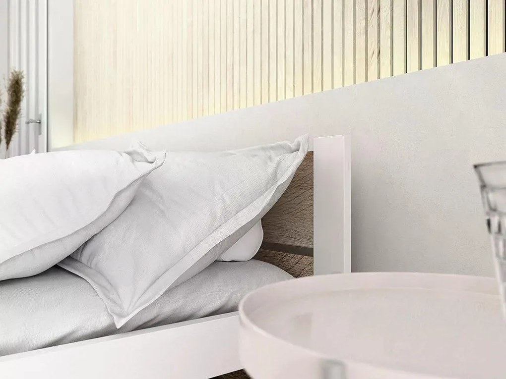 Pat IKAROS DOUBLE 80 x 200 cm, alb/dub sonoma Saltele: Cu saltele Coco Maxi 20 cm, Somiera pat: Cu lamele drepte