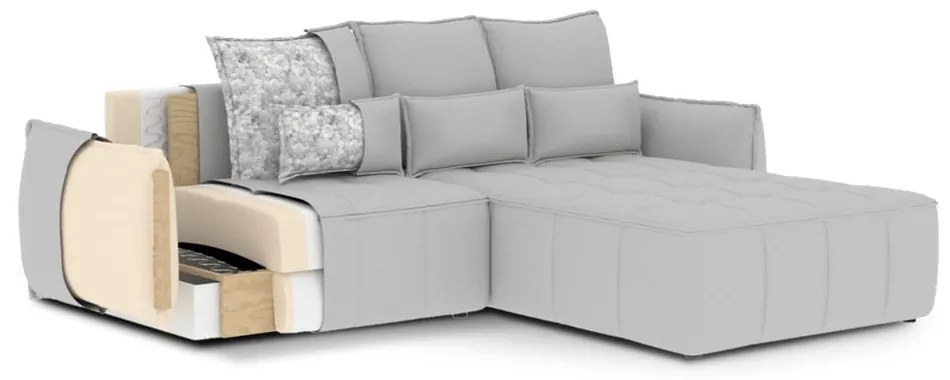 Colțar bej extensibil/cu spațiu de depozitare cu tapițerie din catifea (cu colț pe partea stângă/cu șezlong) Campo – ELTAP