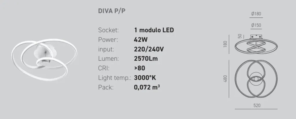 Plafoniera LED design modern Diva 52cm, auriu, alb sau titan