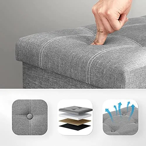 Bancheta polivalenta cu capac, MDF / textil, gri, Songmics