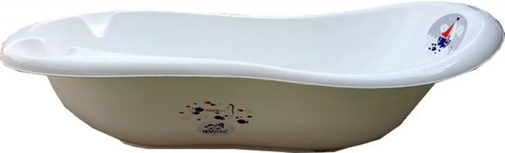 Cadita ergonomica pentru bebelusi si copii NOVOKIDS™ Sea Ocean , baita bebe, dimensiuni 100X50X25, suport anti alunecare, supapa scurgere, Alb