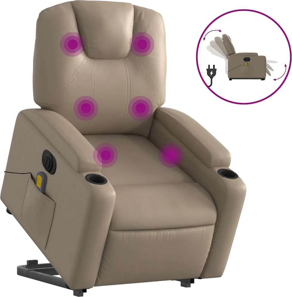 vidaXL Fotoliu electric masaj rabatabil cu ridicare, cappuccino