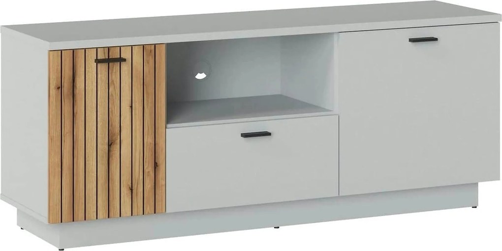 Comoda TV VERO, alb/stejar, PAL laminat, 145x40x59 cm