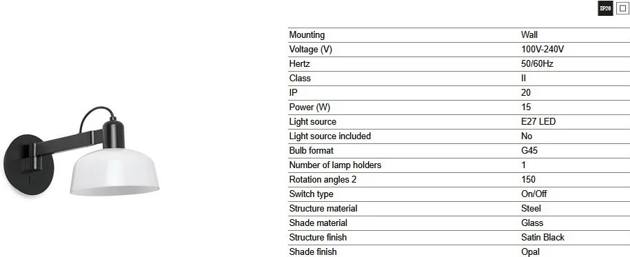 Aplica de perete cu brat directionabil TATAWIN sticla alba