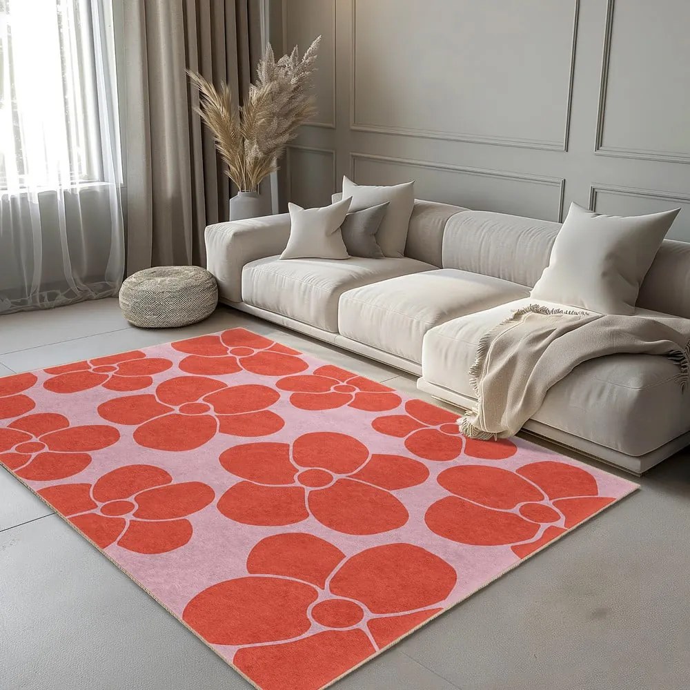 Covor tip traversă roșu-roz lavabil 60x230 cm Poppy Fields – Mila Home
